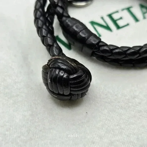 Bottega Veneta Intrecciato Black Leather Bracelet - Picture 3 of 4